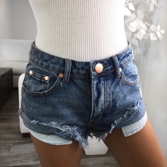 ekattire Pants - ekAttire Hailey Classic Blue Denim Cutoff Shorts